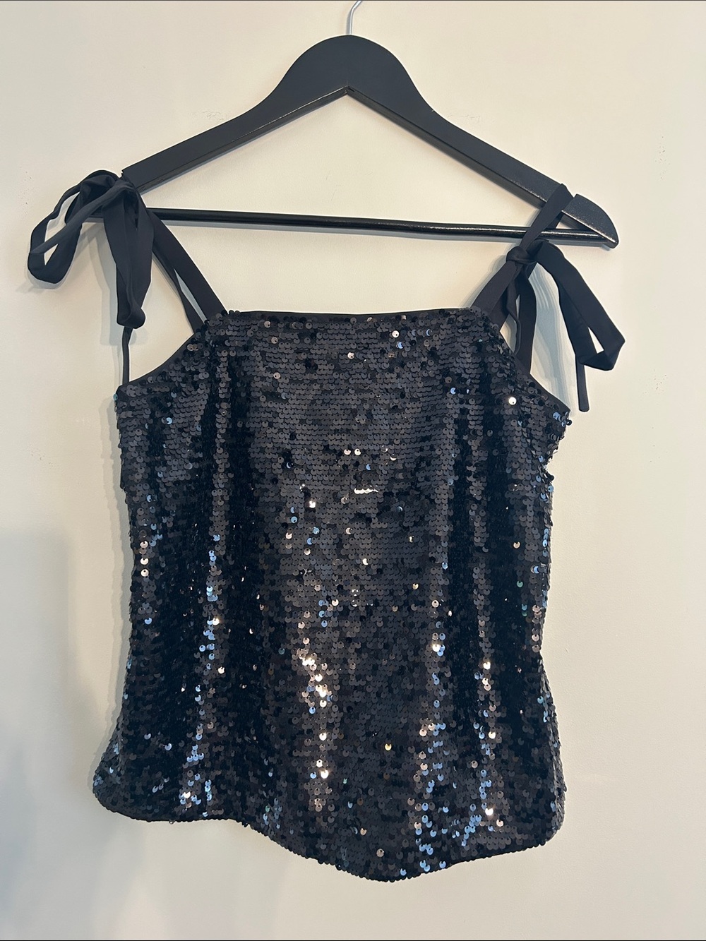A/X Armani Exchange Black Sequin Tie-Strap Camisole Top